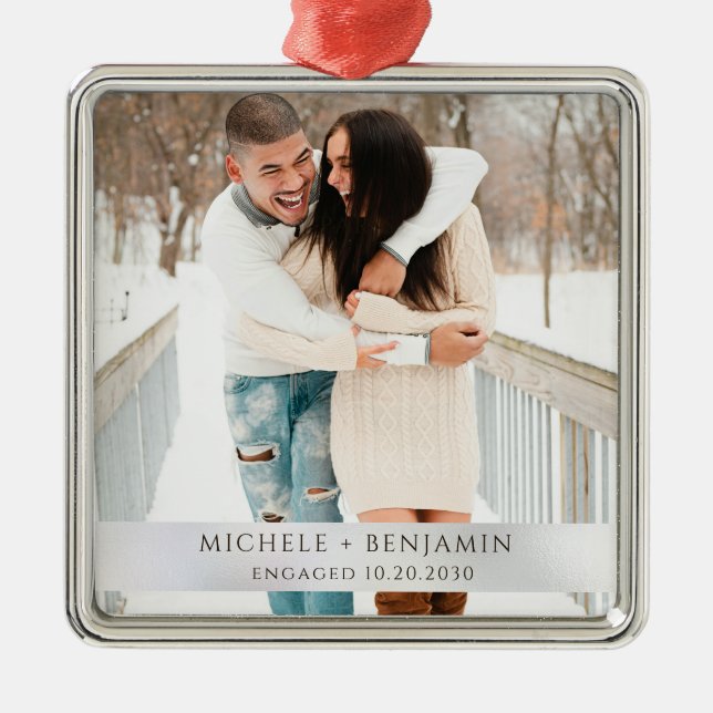 Rustic Winter Snow Engagement Photo Metal Ornament (Front)