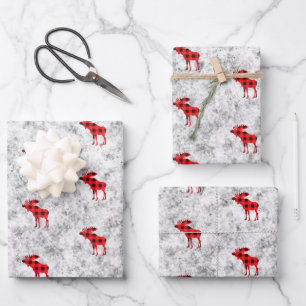 Rustic winter snow flurries texture moose   wrapping paper sheet