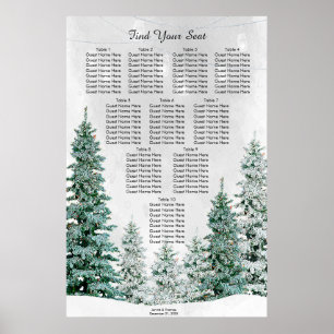 rustic winter snow scene wedding seating chart