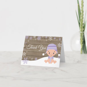 Rustic Winter Snowflake Baby Purple Thank You Card