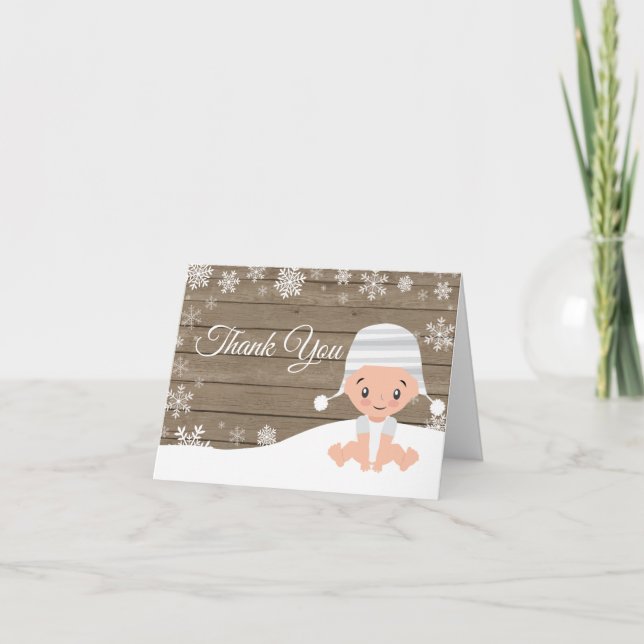 Rustic Winter Snowflake Baby Thank You Card (Front)