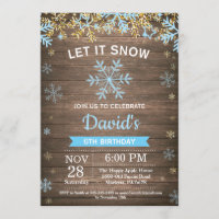 Rustic Winter Snowflake Blue and Gold Boy Birthday