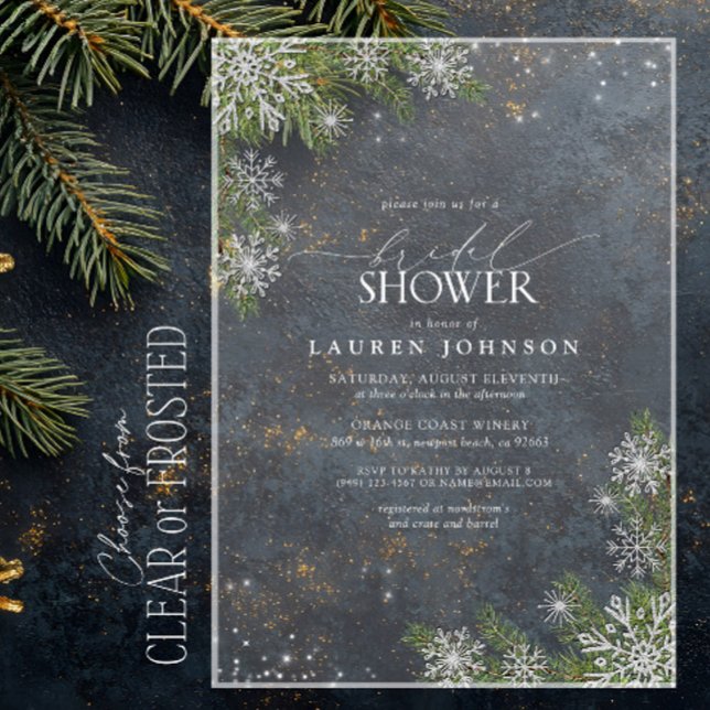 Rustic Winter Snowflake Blue Plaid Bridal Shower Acrylic Invitations (Creator Uploaded)