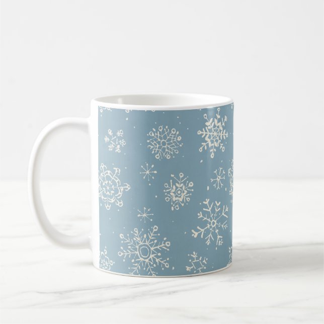 Rustic Winter Snowflake Blue Watercolor Coffee Mug (Left)