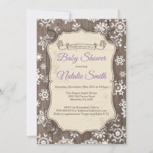 Rustic Winter Snowflake Girl Baby Shower Invitation