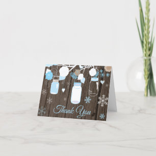 Rustic Winter Snowflake Mason Jar Blue Thank You Card