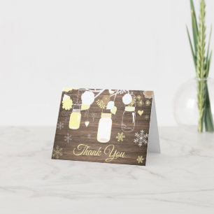 Rustic Winter Snowflake Mason Jar Yellow Thank You Card