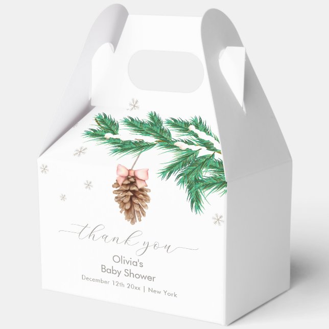 Rustic Winter Snowflake Pine cone Baby Shower Favor Box (Front)