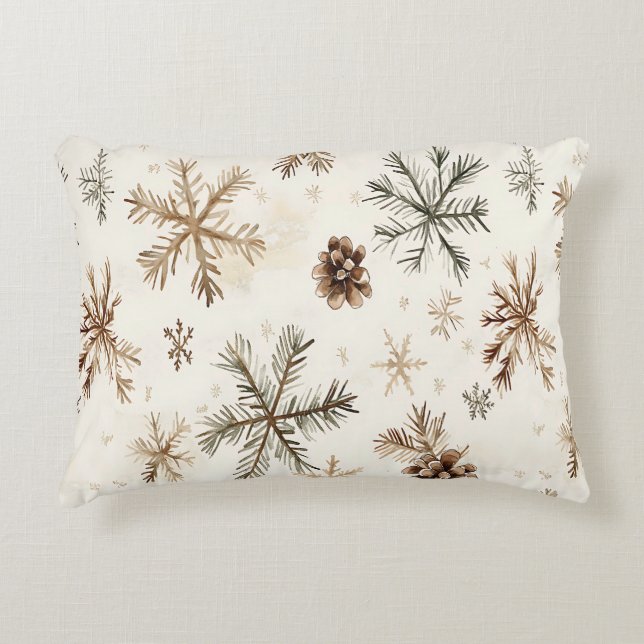 Rustic winter snowflakes and pinecones accent pillow (Front)