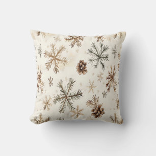 Rustic winter snowflakes and pinecones throw pillow