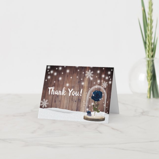 Rustic Winter Snowflakes Blue Rose Dome Thank You (Front)