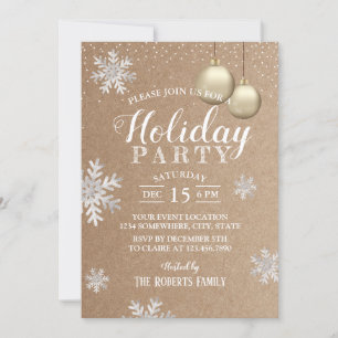 Rustic Winter Snowflakes Holiday Party Kraft Invitation