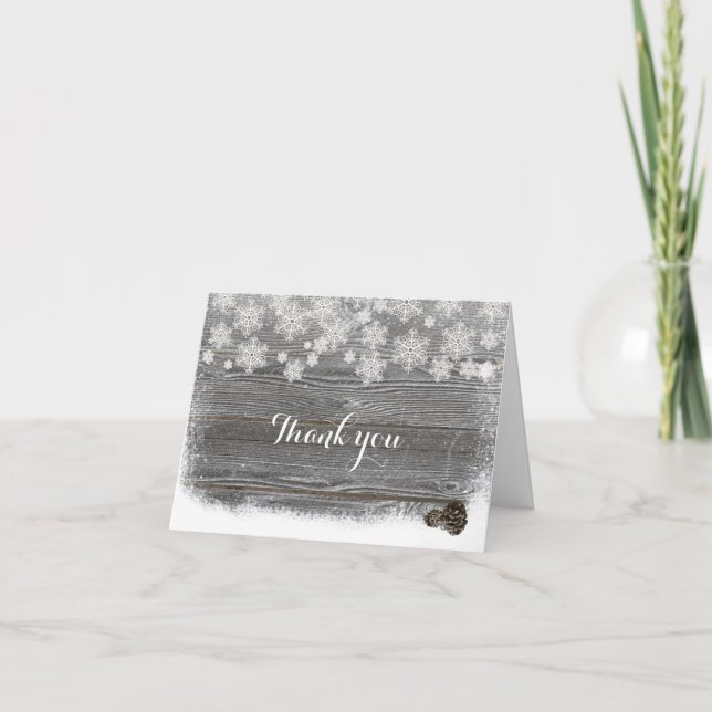 Rustic Winter Snowflakes & Pinecone Thank You Card (Front)