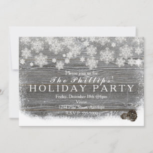 Rustic Winter Snowflakes & Pinecones Invitations