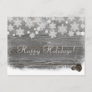 Rustic Winter Snowflakes & Pinecones Postcard