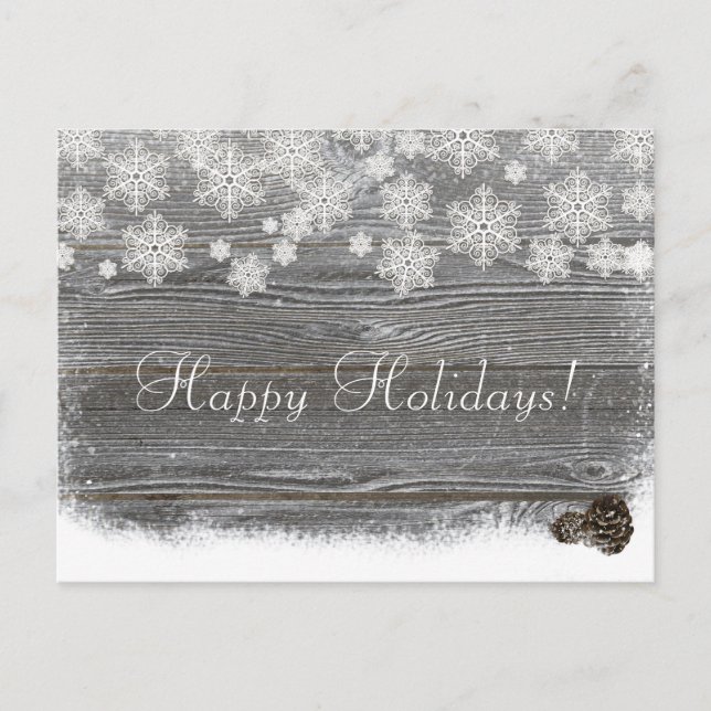 Rustic Winter Snowflakes & Pinecones Postcard (Front)