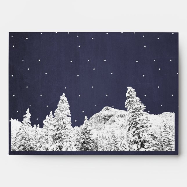 Rustic Winter Snowing Scene Navy Blue Pink Envelope (Front)