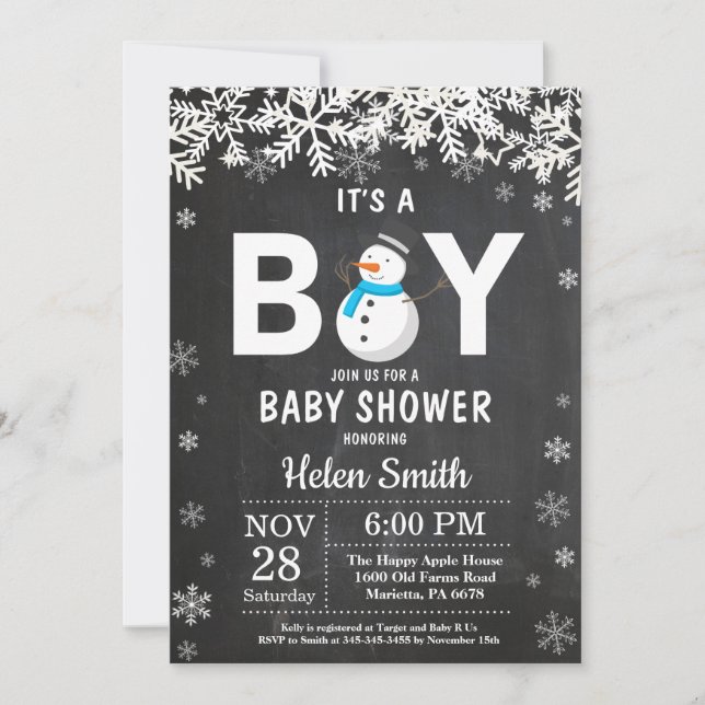 Rustic Winter Snowman Boy Baby Shower Invitation (Front)