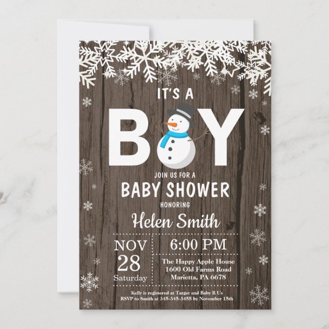 Rustic Winter Snowman Boy Baby Shower Invitation (Front)