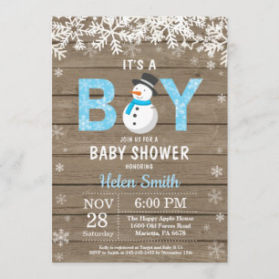 Rustic Winter Snowman Boy Baby Shower Invitation