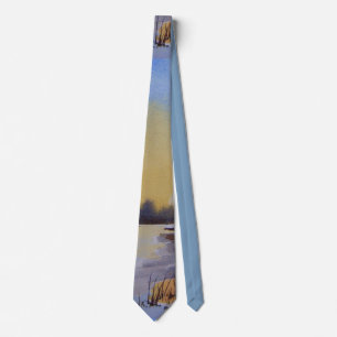 rustic winter sunset in black yellow and blue tie