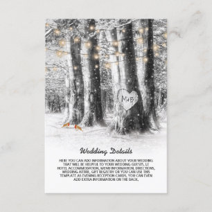 Rustic Winter Tree & String Lights Wedding Details Enclosure Card