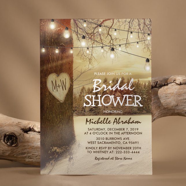 Rustic Winter Tree Twinkle Lights Bridal Shower Invitation (Creator Uploaded)