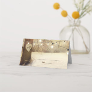 Rustic Winter Tree Twinkle Lights Wedding Place Card