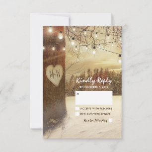 Rustic Winter Tree Twinkle Lights Wedding RSVP