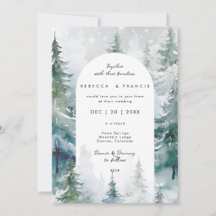 rustic winter trees snow wedding invitation