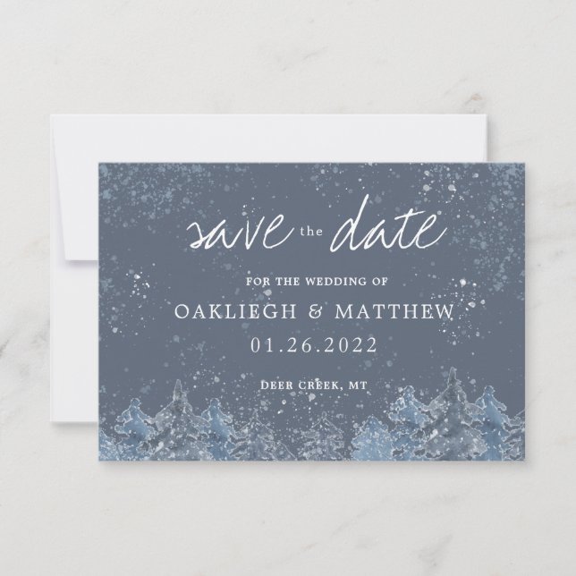 Rustic Winter Watercolor Forest Save the Date (Front)