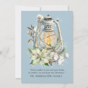 Rustic Winter Watercolor Lantern Christmas Blue Holiday Card