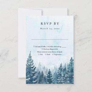 Rustic Winter Watercolor Pine Tree Forest Wedding RSVP Card