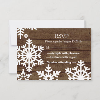 Rustic Winter Wedding Barn Wood Snowflakes RSVP Card