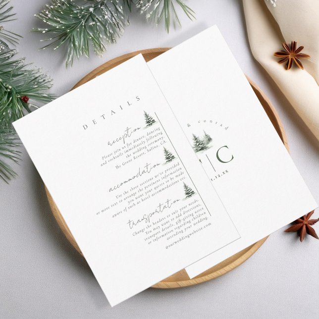 Rustic Winter Wedding Details Forest Green ID1049 Enclosure Card (Creator Uploaded)