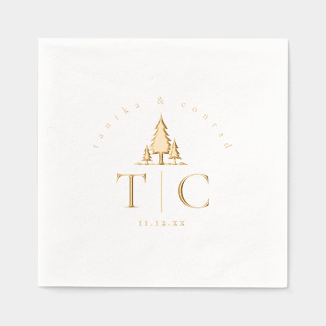 Rustic Winter Wedding Initials Fir Trees ID1049 Foil Napkins (Front)