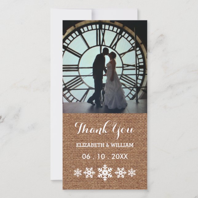 Rustic Winter Wedding Snowflakes Thank You Card (Front)