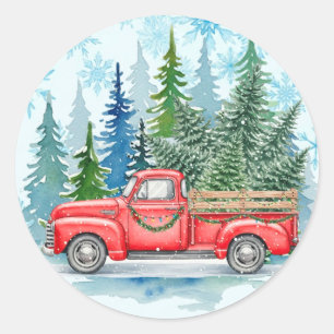 Rustic Winter Wedding Truck Classic Round Sticker