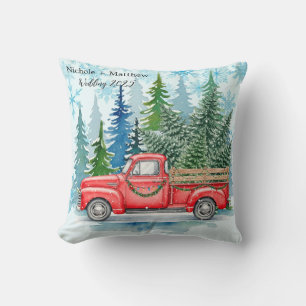 Rustic Winter Wedding Truck Throw Pillow