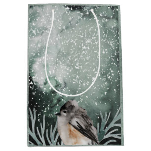 Rustic Winter with Cozy Bird Christmas Holiday Medium Gift Bag