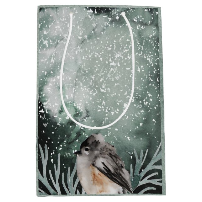 Rustic Winter with Cozy Bird Christmas Holiday Medium Gift Bag (Front)