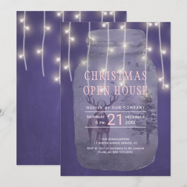 Rustic Winter Wonderland Christmas Open House Invitation (Front/Back)