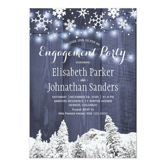 Rustic winter wonderland engagement party card