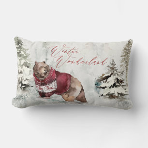 Rustic Winter Wonderland Snow Scene Lumbar Pillow