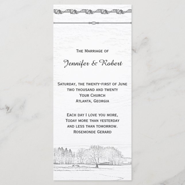 Rustic Winter Wonderland Wedding Programme (Devant)