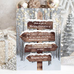 Rustic Winter Wonderland Woodland Lights Wedding Invitation<br><div class="desc">Winter wonderland wedding invitations featuring a romantic snow covered woodland setting, string twinkle lights and your wedding information written on a rustic wooden signpost. For further personalization, please click the "Customize it" button to modify this template. All text style, colours, and sizes can be modified to suit your needs. You...</div>