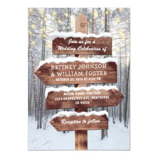 Rustic Winter Wonderland Woodland Lights Wedding Invitation