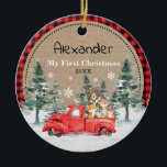 Rustic Winter Woodland Animals Baby 1st Christmas Ceramic Ornament<br><div class="desc">Adorable winter-themed ornament featuring beautifully illustrated woodland creatures over a rustic kraft and plaid background.</div>