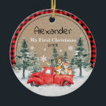 Rustic Winter Woodland Animals Baby 1st Christmas Ceramic Ornament<br><div class="desc">Adorable winter-themed ornament featuring beautifully illustrated woodland creatures over a rustic kraft and plaid background.</div>