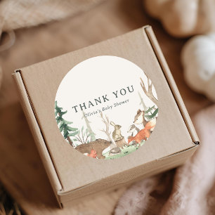 Rustic Winter Woodland Baby Shower Favour Classic Round Sticker